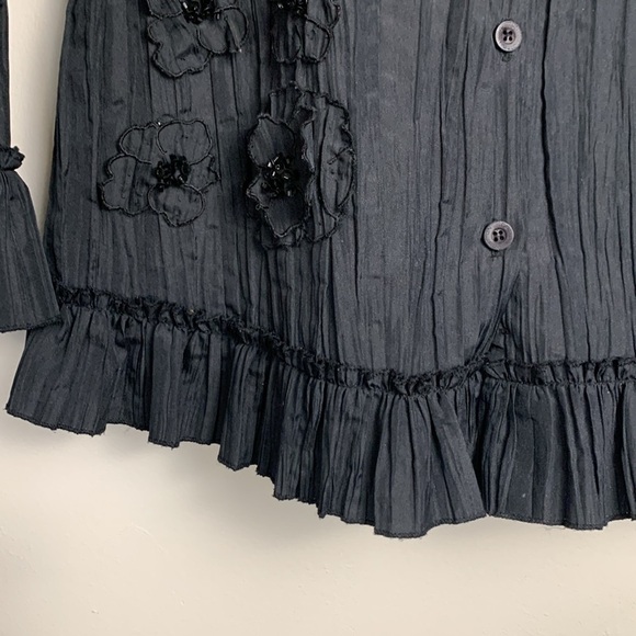 Tango Mango Deep Black, Long Sleeve Party Blouse w Ruffles and Embellishments - Picture 7 of 15